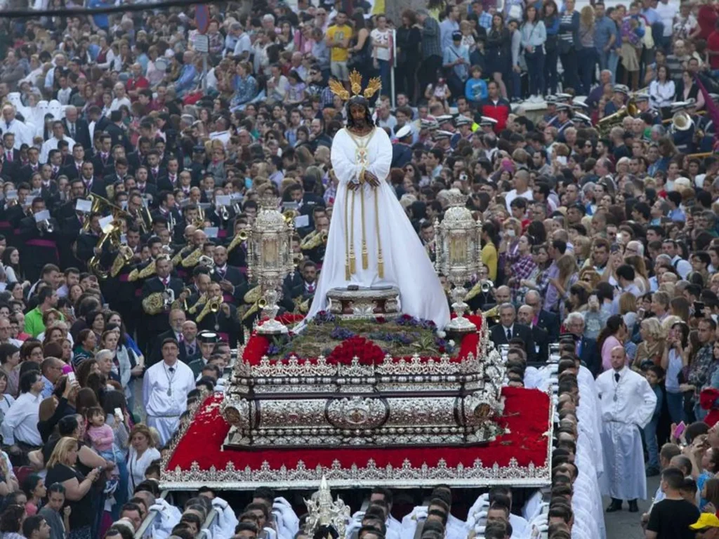 a float of the Christ in a procession in Malaga during semana santa